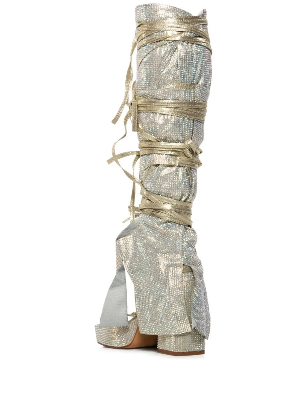 Crystal-Embellished Gold Lace-Up Platform Heels - Women